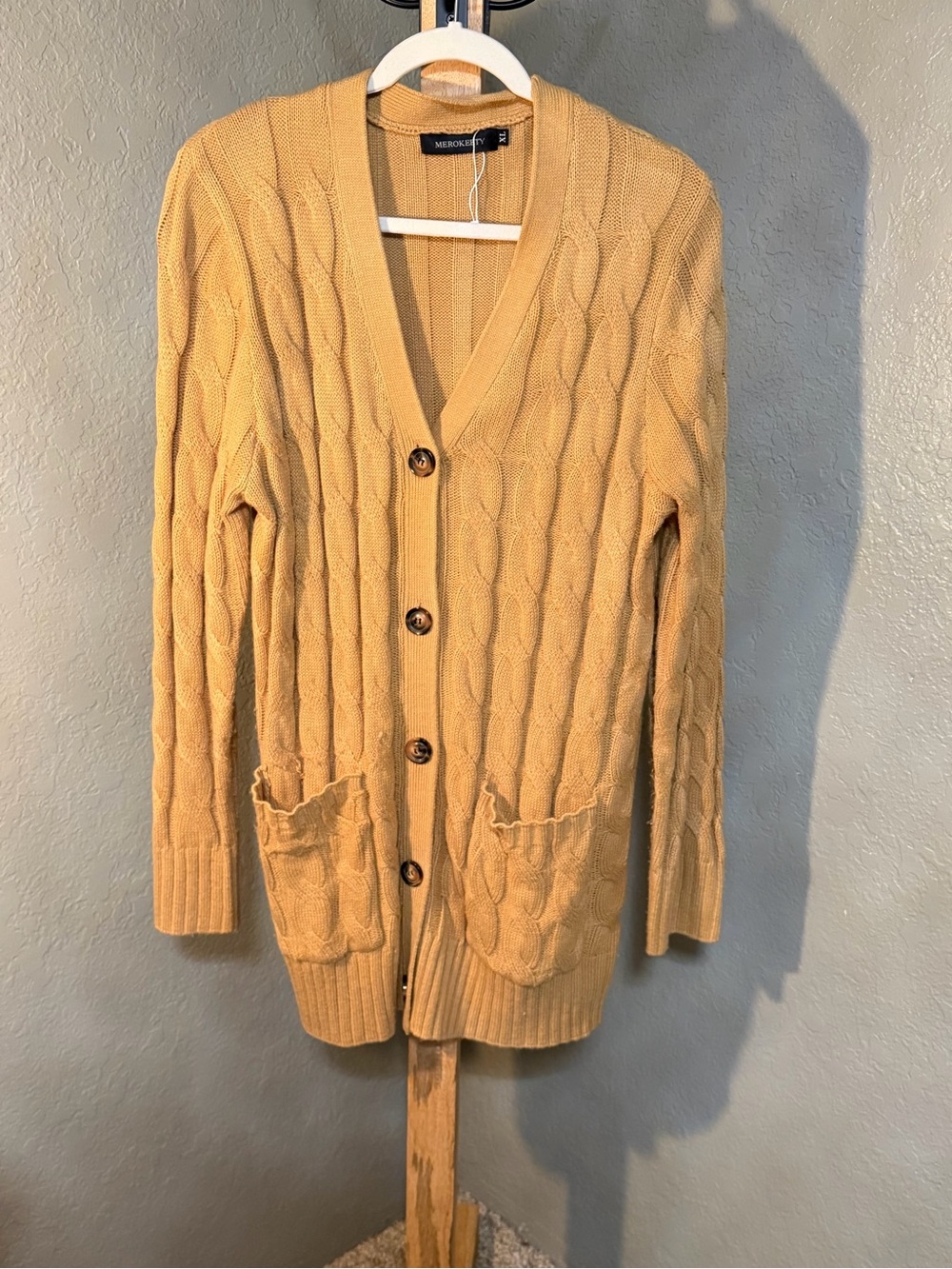 Merona Women's Mustard Cable-Knit Button-Front Cardigan